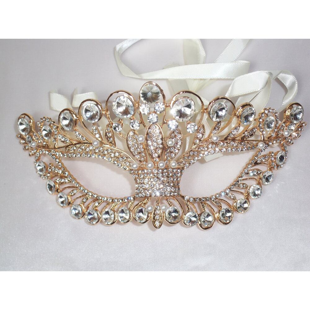 gold rhinestone mask, gold crystal bridal mask, masquerade costume party mask